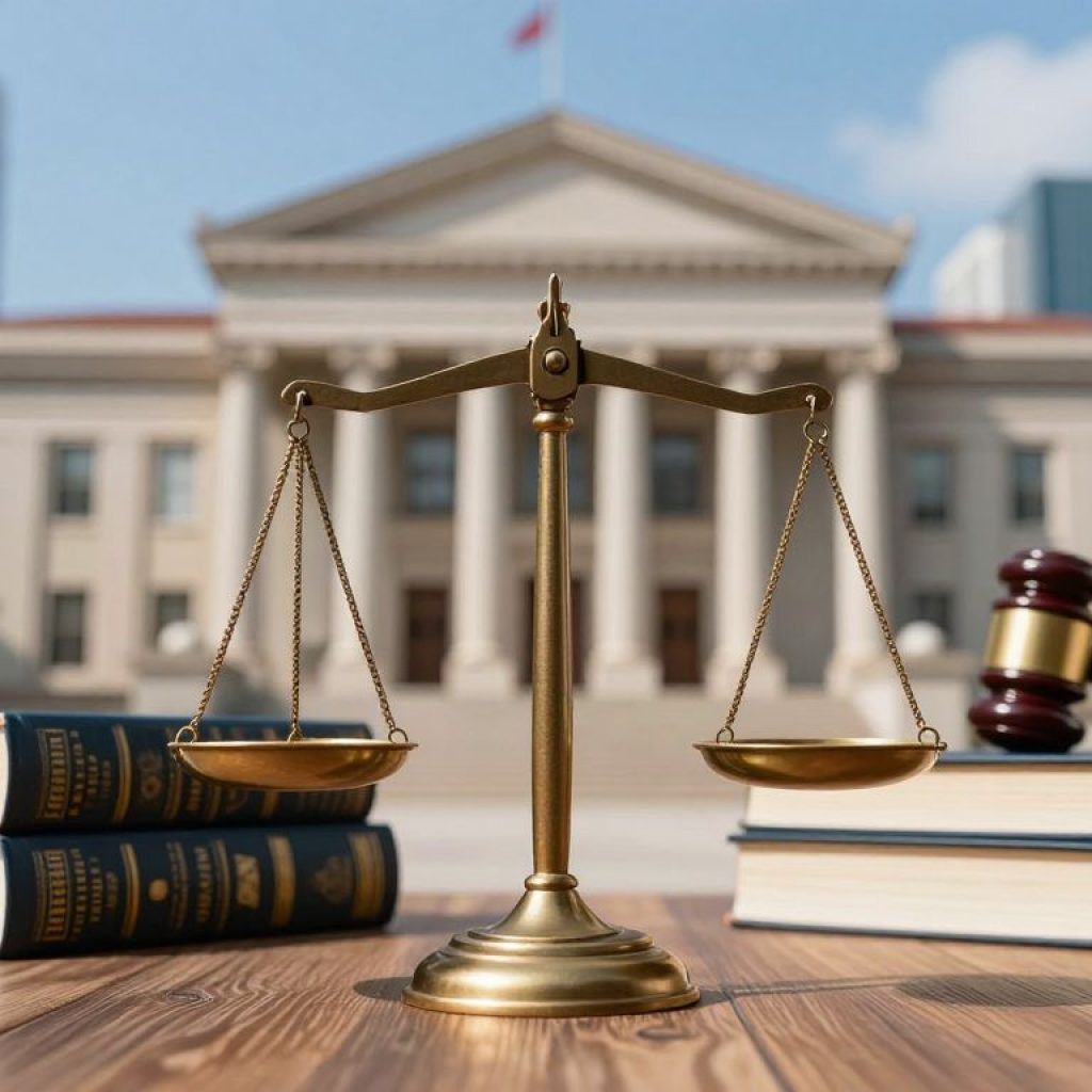 Representational image of legal books and a courthouse symbolizing medical negligence advocacy