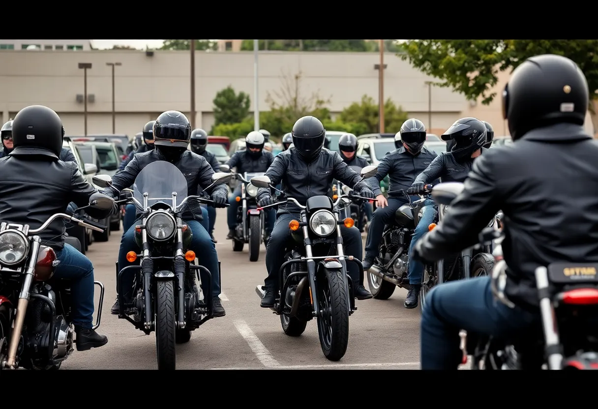 Members of the Los Valerosos Motorcycle Gang with their bikes