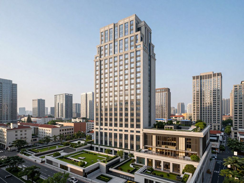 Luxurious penthouse interior with skyline views