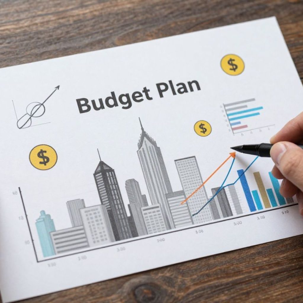 Illustration of Missouri budget plan concept with financial symbols