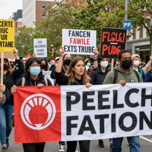 Diverse group of protesters demonstrating for civic engagement in Missouri