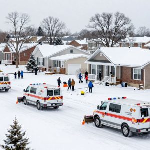 Snowy scene in Kansas City showing preparations for winter storm.