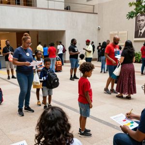 Families engaging in hands-on activities at the Missouri History Museum's MLK celebration