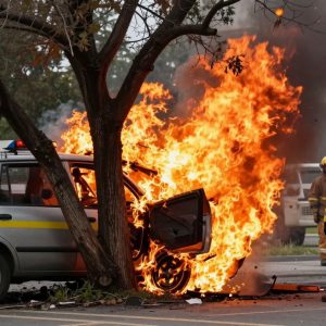 Vehicle collision site in Olathe with fire responders