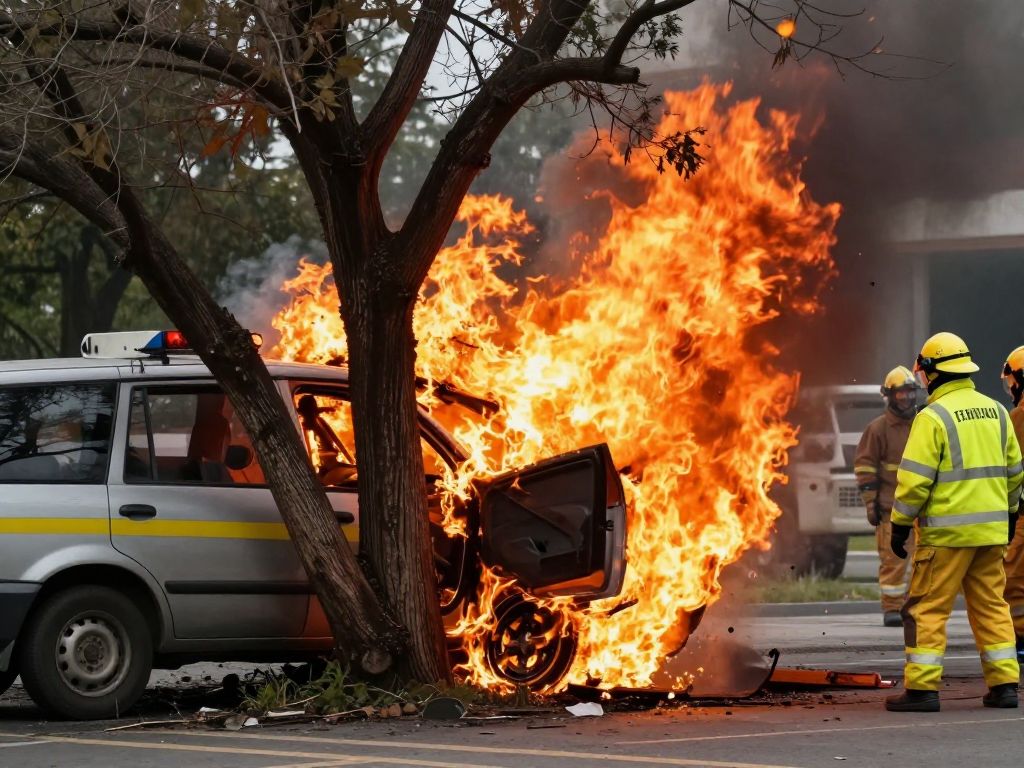 Vehicle collision site in Olathe with fire responders