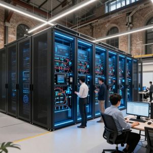 Patmos AI Data Center interior with high-tech infrastructure