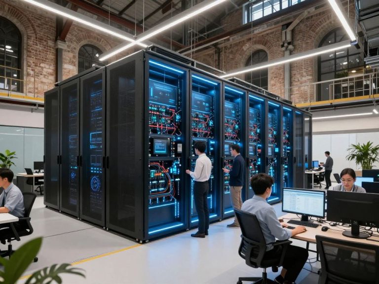 Patmos AI Data Center interior with high-tech infrastructure