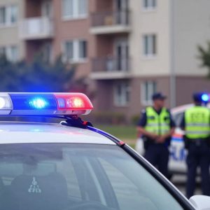 Police officers responding to an emergency at an apartment complex