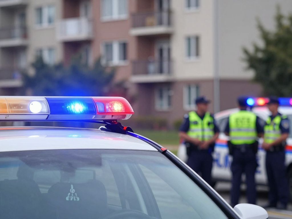 Police officers responding to an emergency at an apartment complex