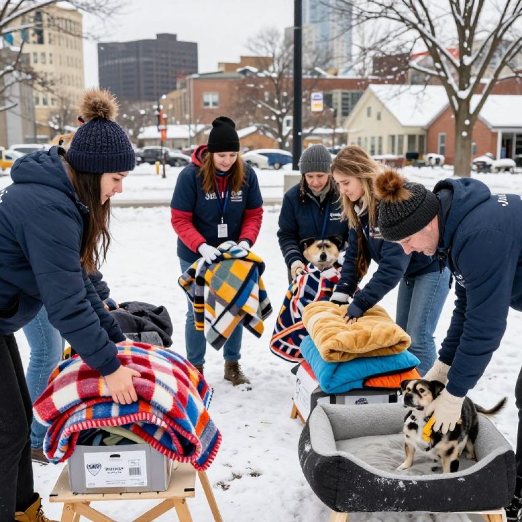 Volunteers collecting resources for pets at Project Pet Warmth