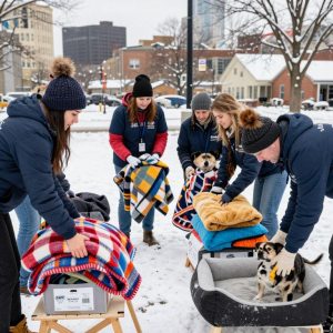 Volunteers collecting resources for pets at Project Pet Warmth