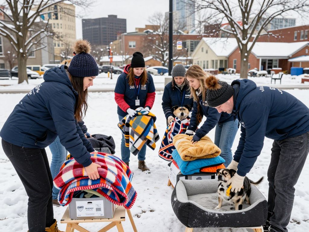 Volunteers collecting resources for pets at Project Pet Warmth