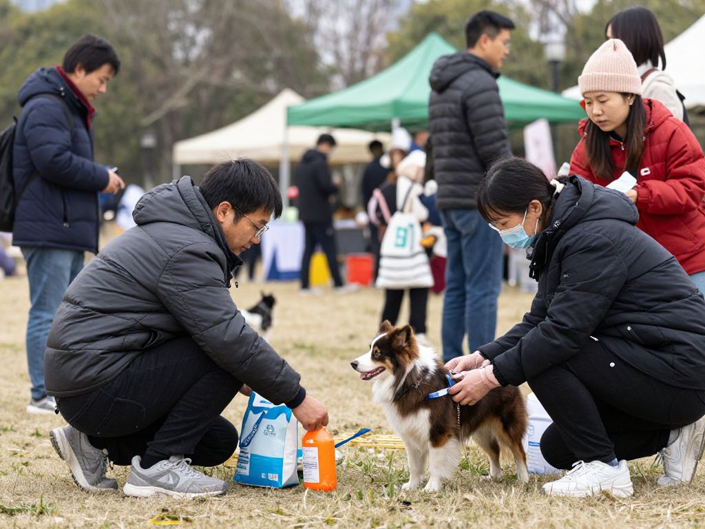 Community members receiving pet supplies at the Project Pet Warmth event.