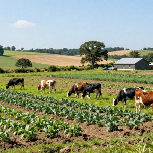 Vibrant farm landscape showcasing regenerative agriculture practices