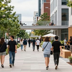 Pedestrian-friendly area in Kansas City's Jazz District showcasing revitalization