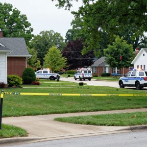 Police investigation scene in Riverside, Missouri