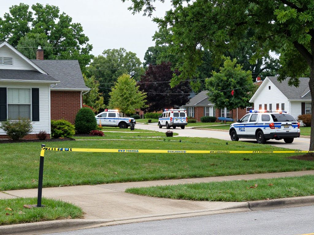 Police investigation scene in Riverside, Missouri
