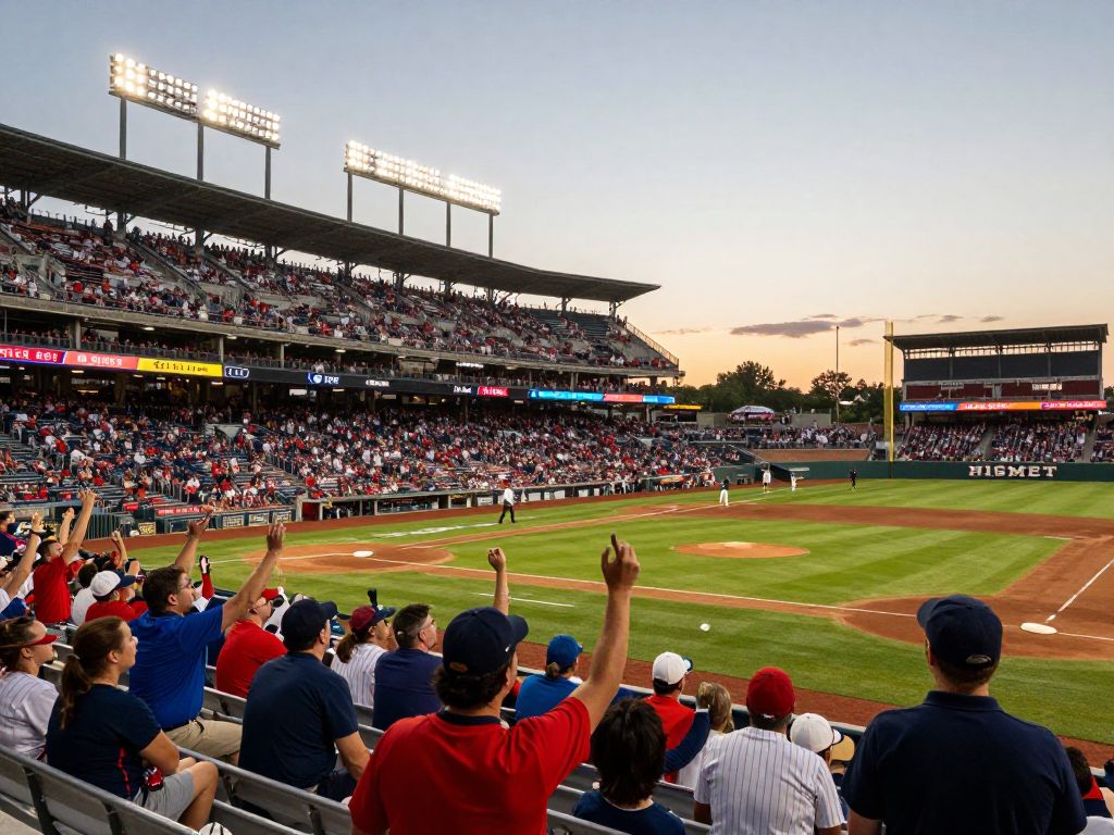 Kansas City Royals baseball stadium during sunset with fans