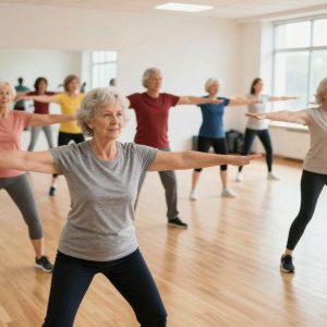 Older adults participating in a weight training class at a gym