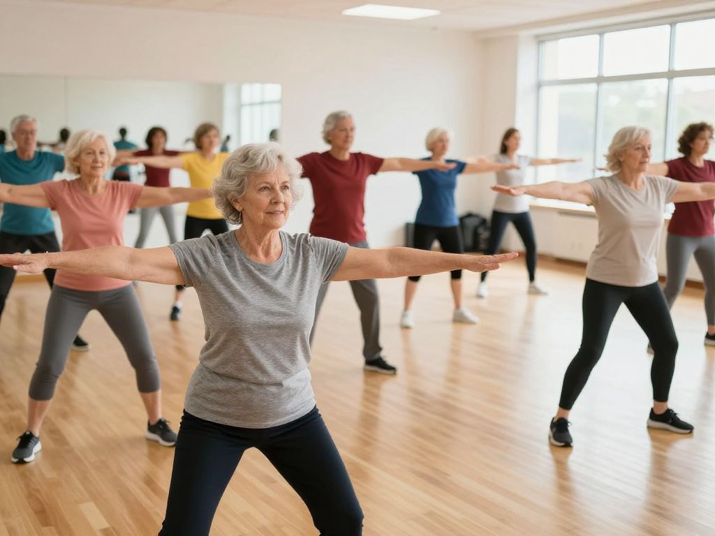 Older adults participating in a weight training class at a gym