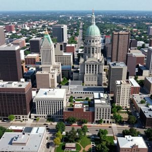 Aerial view of St. Louis showing urban and suburban areas