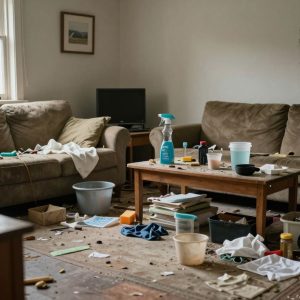 A view of a home interior showing poor living conditions
