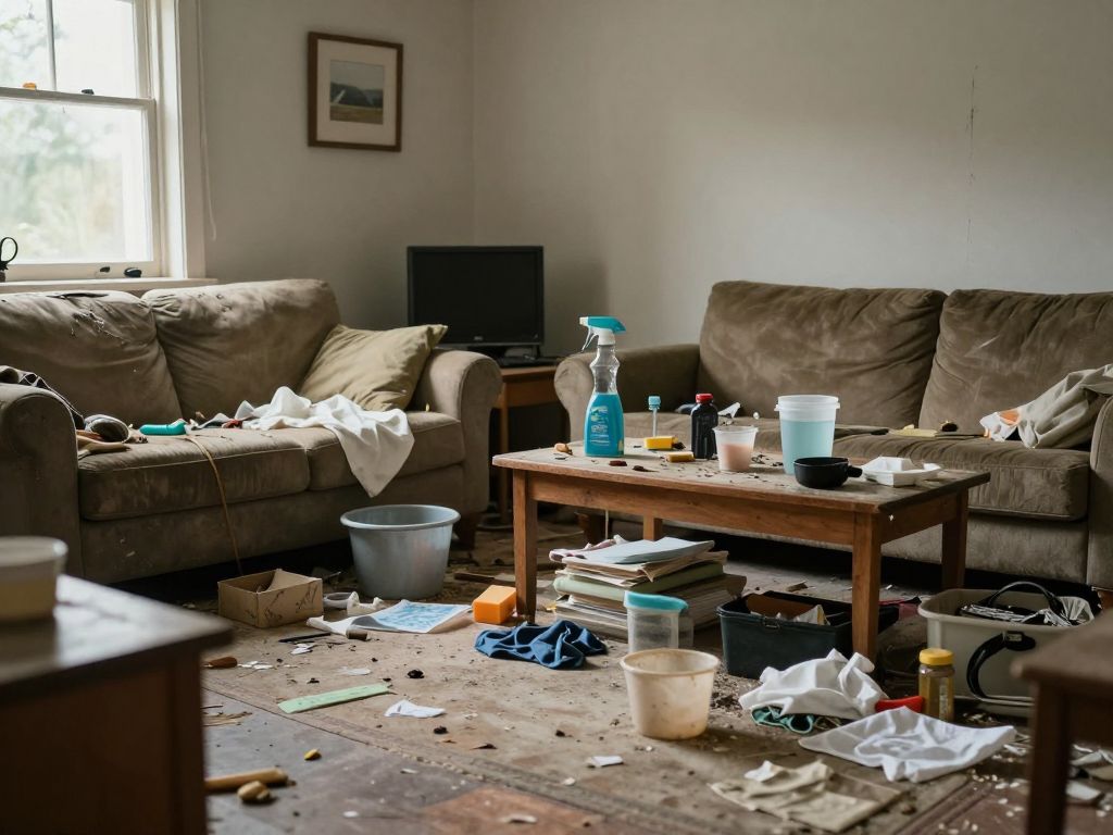 A view of a home interior showing poor living conditions