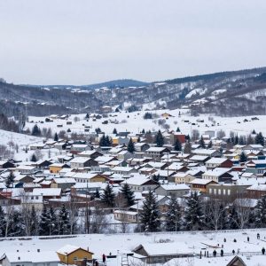 A peaceful winter scene depicting a snowy landscape in Emporia.