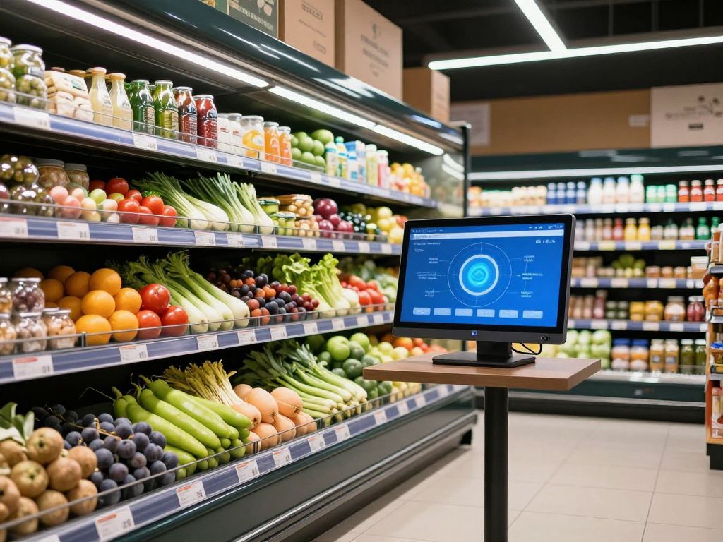 Grocery store with advanced AI technology for produce management.