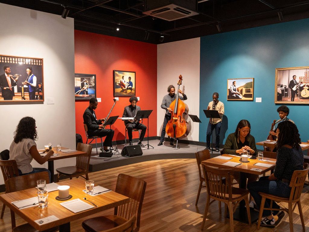Modern exhibits and dining options at the American Jazz Museum