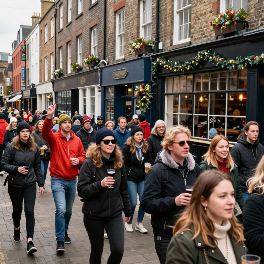 People enjoying the Anti-Valentine's Day pub crawl in Westport