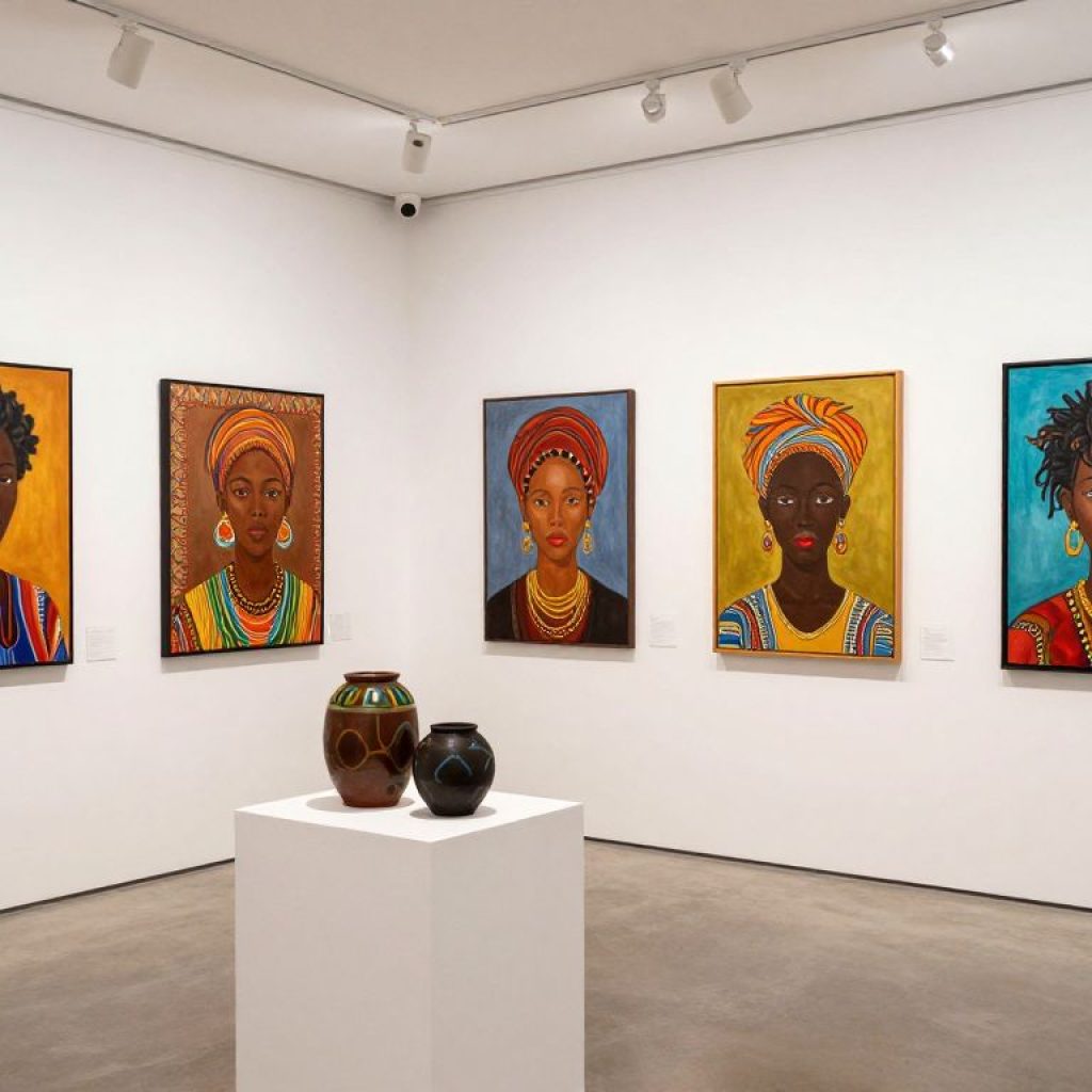 Art display featuring local Black artists at the Nebraska Furniture Mart