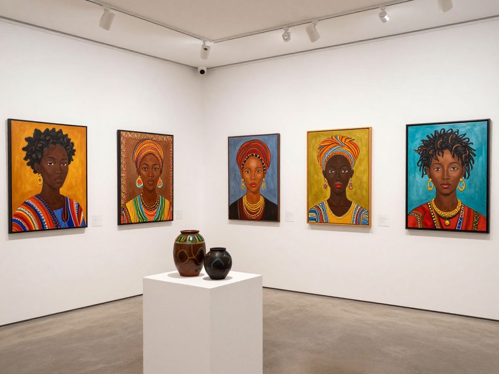 Art display featuring local Black artists at the Nebraska Furniture Mart