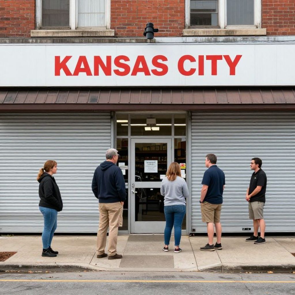 Exterior view of a closed grocery store in Westport, Kansas City.
