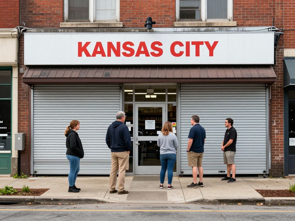 Exterior view of a closed grocery store in Westport, Kansas City.