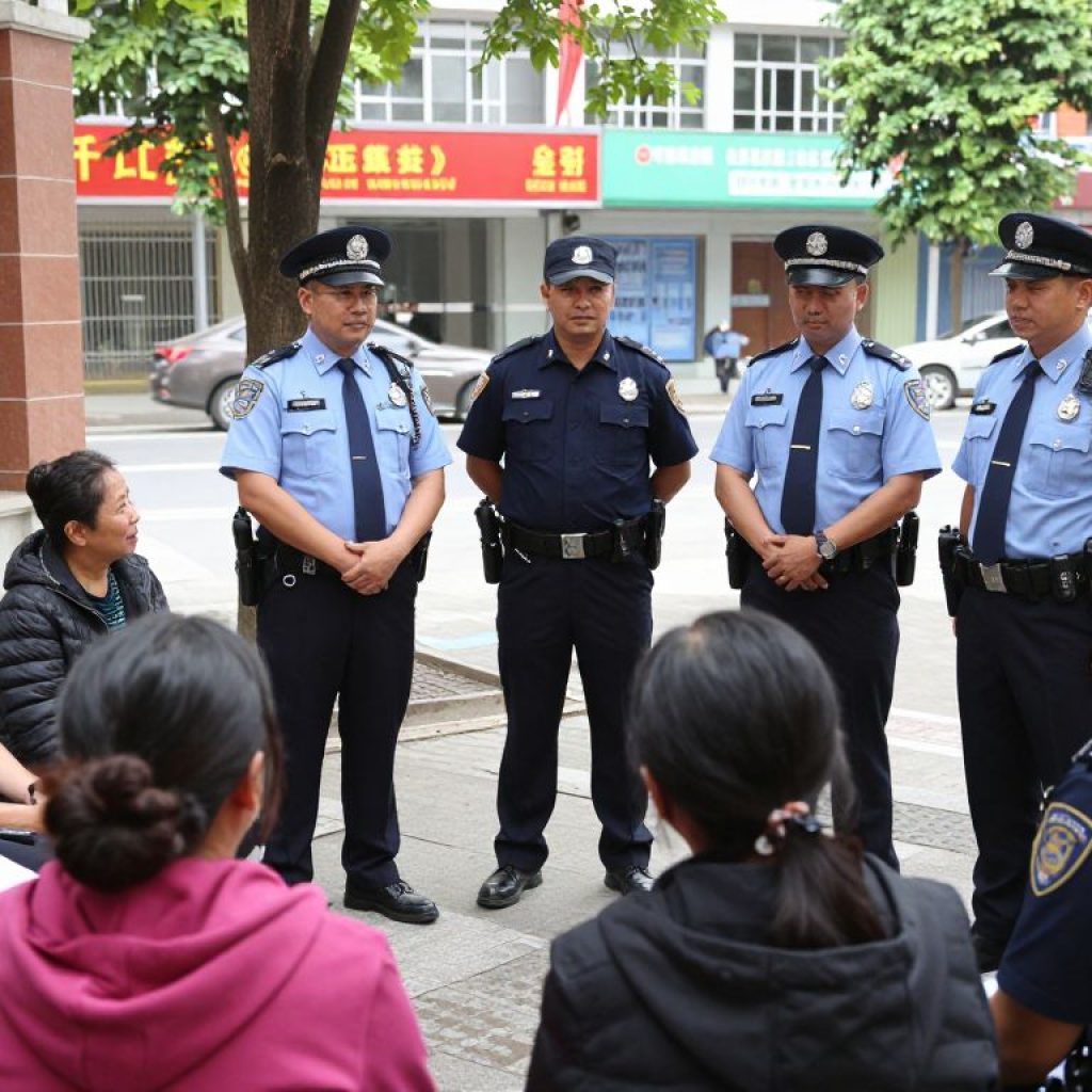 Community meeting with law enforcement officials discussing public safety initiatives.
