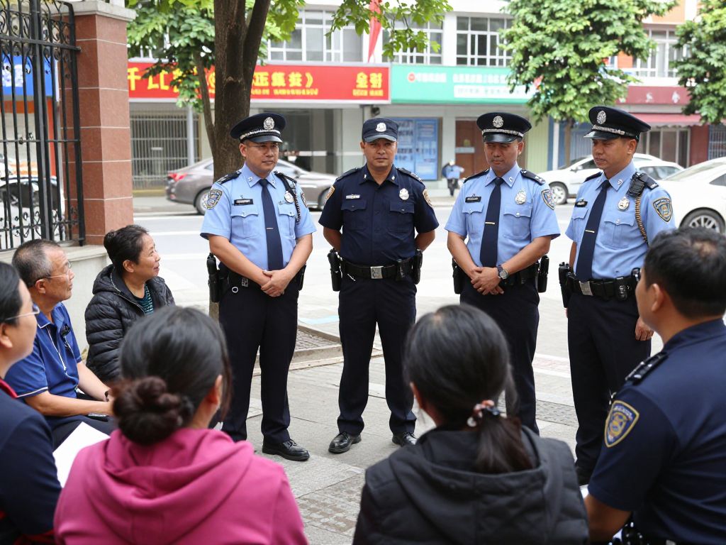 Community meeting with law enforcement officials discussing public safety initiatives.