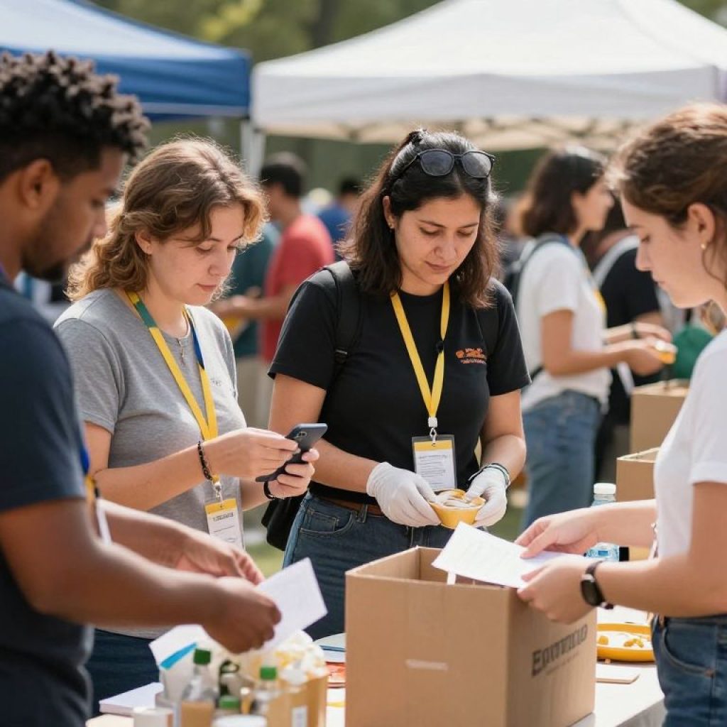 A gathering of community members engaged in charitable activities at a Kansas City event.