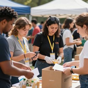 A gathering of community members engaged in charitable activities at a Kansas City event.