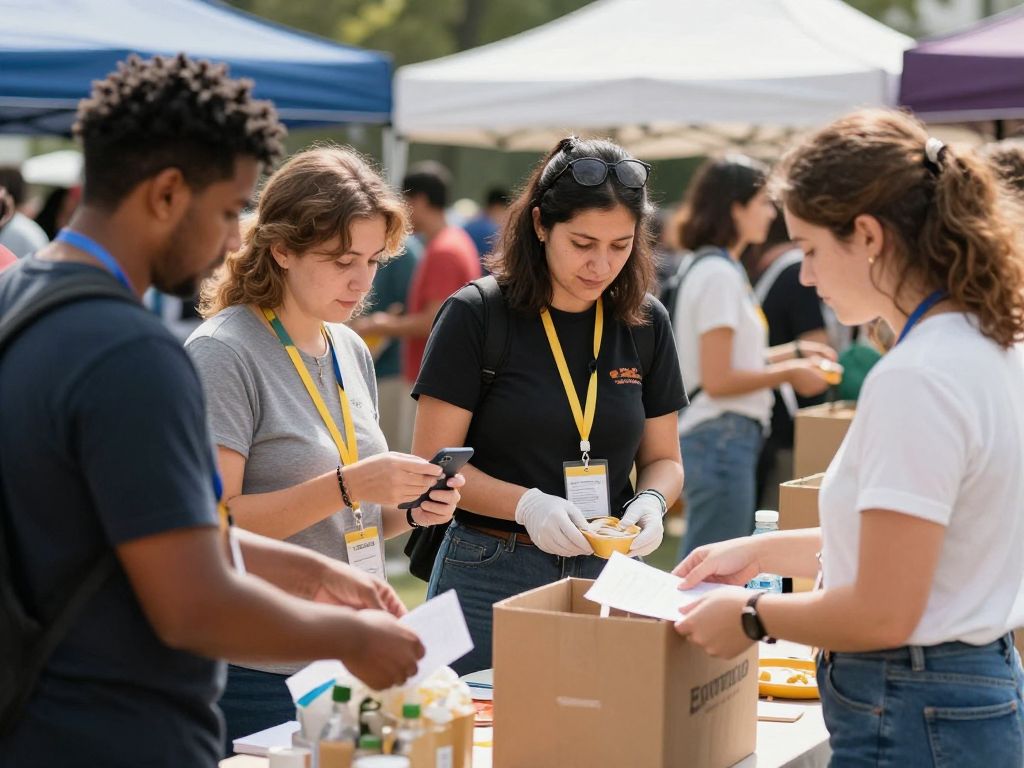 A gathering of community members engaged in charitable activities at a Kansas City event.