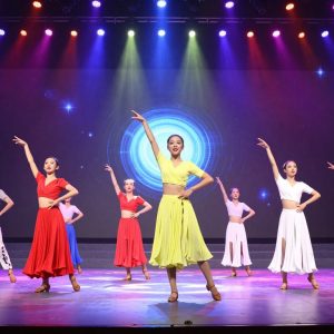 Professional dancers performing on stage during the Dancing with the Stars Live Tour.