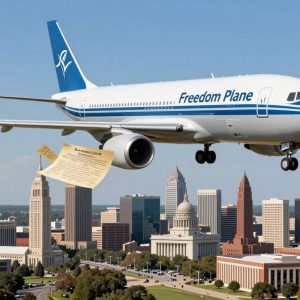 Freedom Plane carrying historical documents over Kansas City