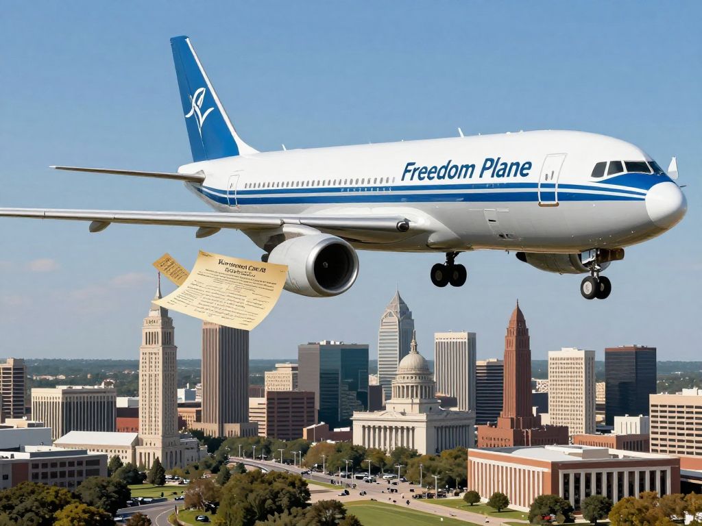 Freedom Plane carrying historical documents over Kansas City