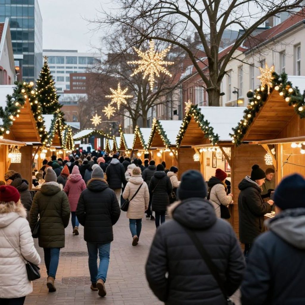 Families at the Hallmark Christmas Experience market