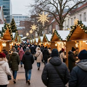 Families at the Hallmark Christmas Experience market