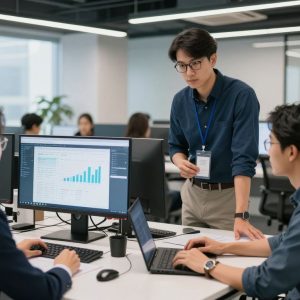 H&R Block consultants assisting clients using technology