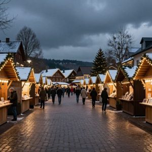 Empty holiday village stalls representing the bankruptcy of Jingle KC.