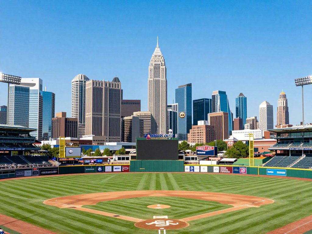 Kansas City skyline with baseball motifs