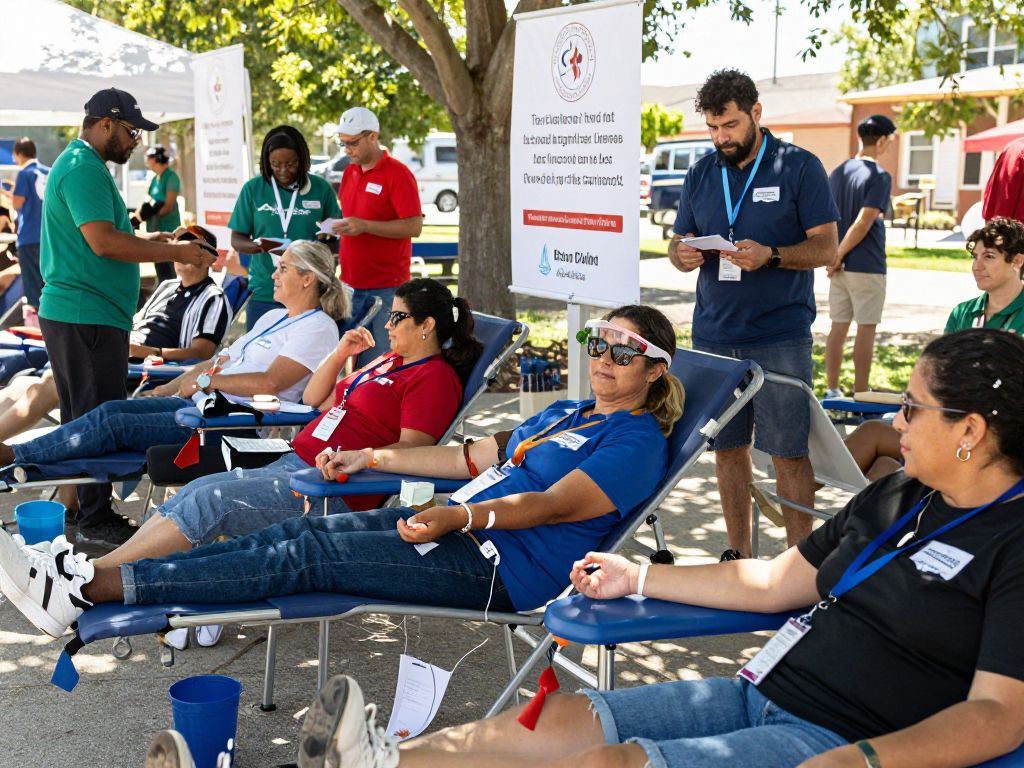 Community members participating in a blood drive in Kansas City.