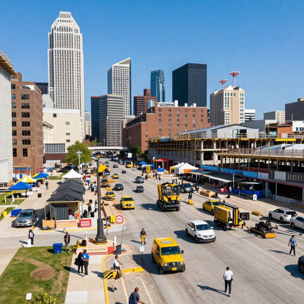Construction scene in Kansas City in preparation for the World Cup